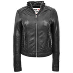 Womens Detachable Hoodie Biker Leather Jacket Lily Black 2