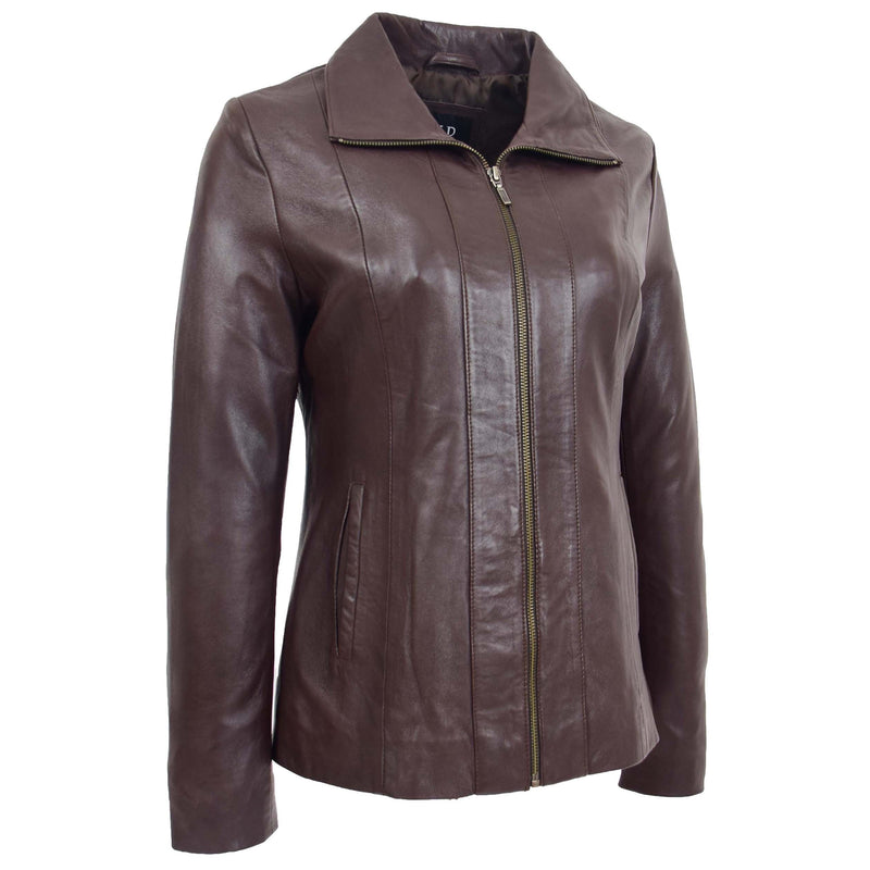 Womens Classic Zip Fastening Leather Jacket Julia Brown 3