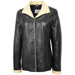 Womens Leather Classic Button Box Jacket Amber Black Beige 3