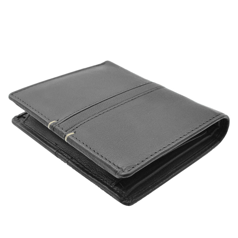 Mens Real Leather Small Bifold Wallet HOL800 Black 3
