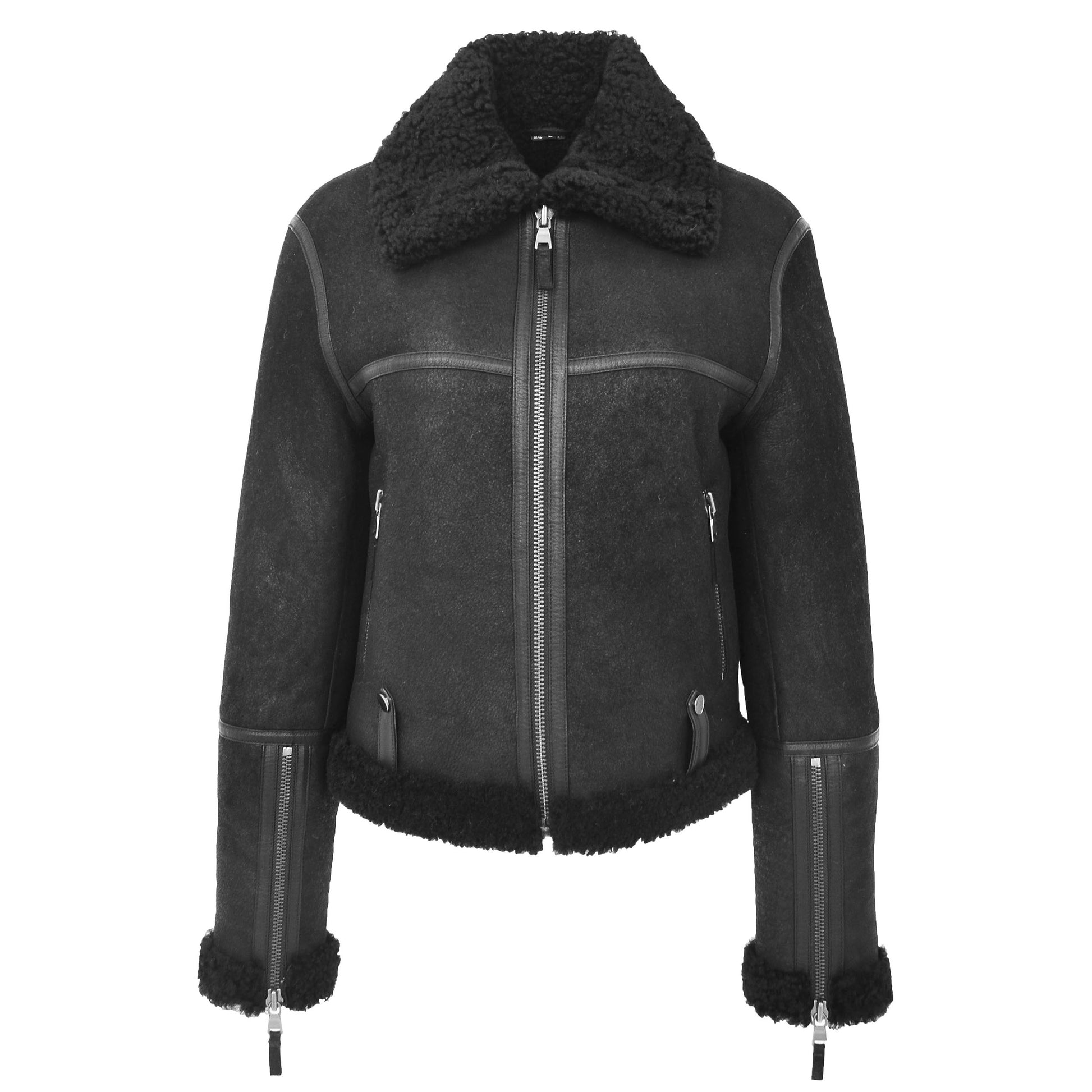 Womens Sheepskin Aviator RAF Pilot Jacket Elsie Black 3