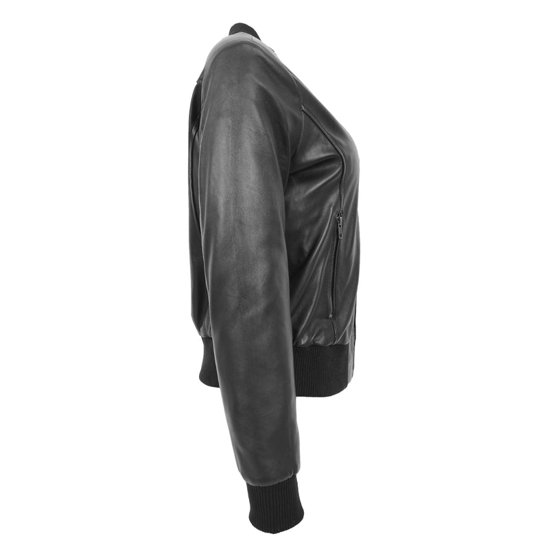 Womens Real Leather Varsity Bomber Jacket Faye Black 3