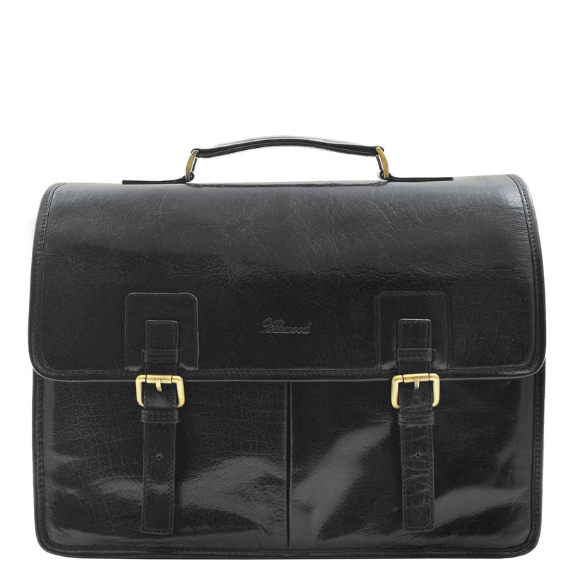 Mens Leather Briefcase Cross Body Bag Buckerell Black 2