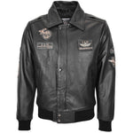 Mens Leather Jacket with Detachable Collar Pilot-N Black 2
