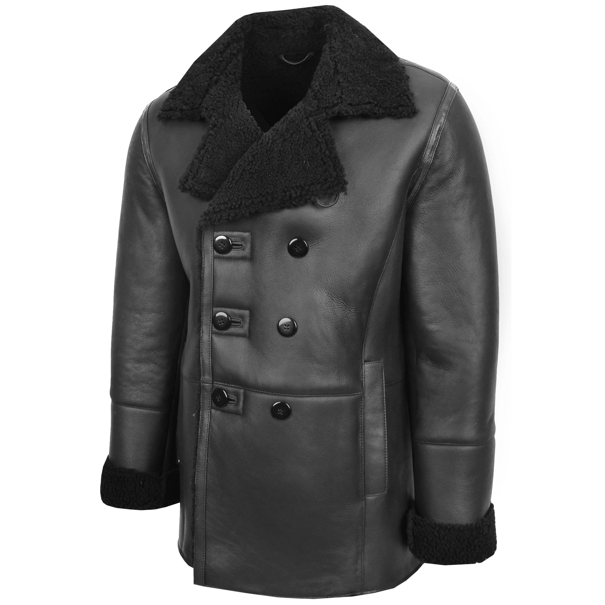 Mens Double Breasted Sheepskin Jacket Theo Black 3