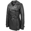 Womens Leather Double Breasted Trench Coat Sienna Black 3