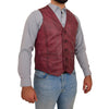 Mens Button Fastening Leather Waistcoat Nick Burgundy side 1