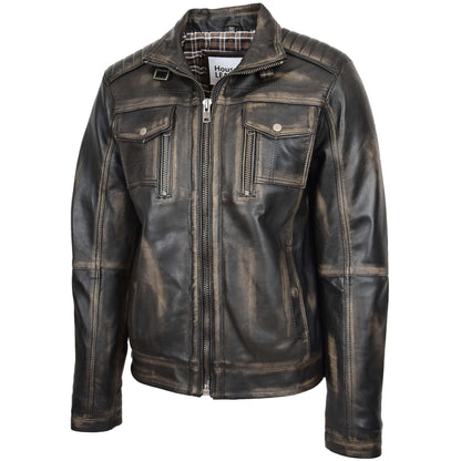 Mens Leather Urban Biker Style Jacket Hugo Rub Off 2