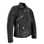 Girls Real Leather Cross Zip Biker Style Jacket Emily Black 4