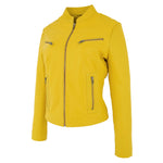 Womens Leather Standing Collar Jacket Becky Yellow 2