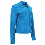 Womens Soft Suede Trucker Style Jacket Alma Turquoise 3