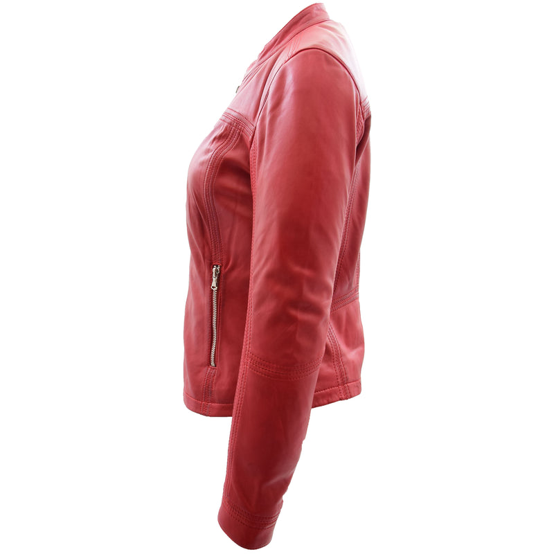 Womens Leather Classic Biker Style Jacket Tayla Red 4