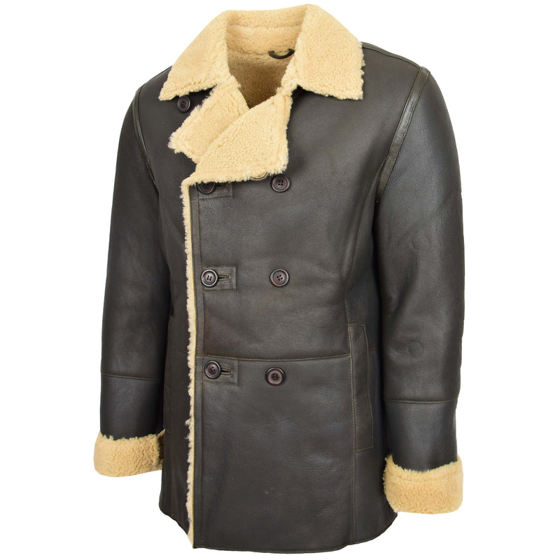Mens Double Breasted Sheepskin Jacket Theo Brown 3