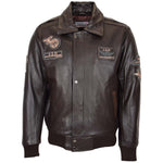 Mens Leather Jacket with Detachable Collar Pilot-N Brown 2