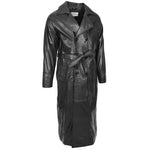 Mens Full Length Double Breasted Leather Coat Pete Black 4