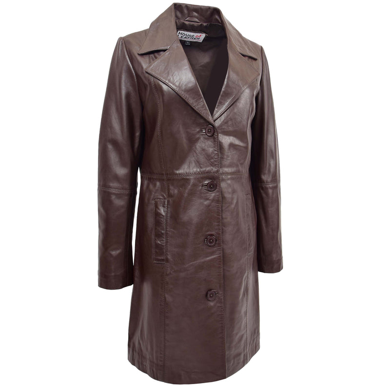 Womens 3/4 Length Soft Leather Classic Coat Macey Brown 3