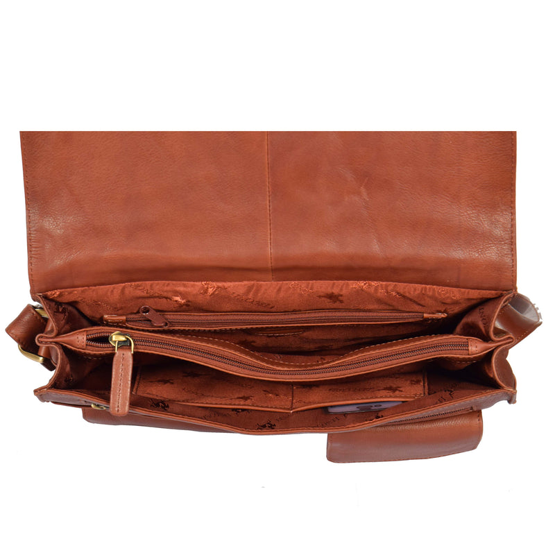Womens Soft Leather Large Flap Over Bag Brown | House of Leather