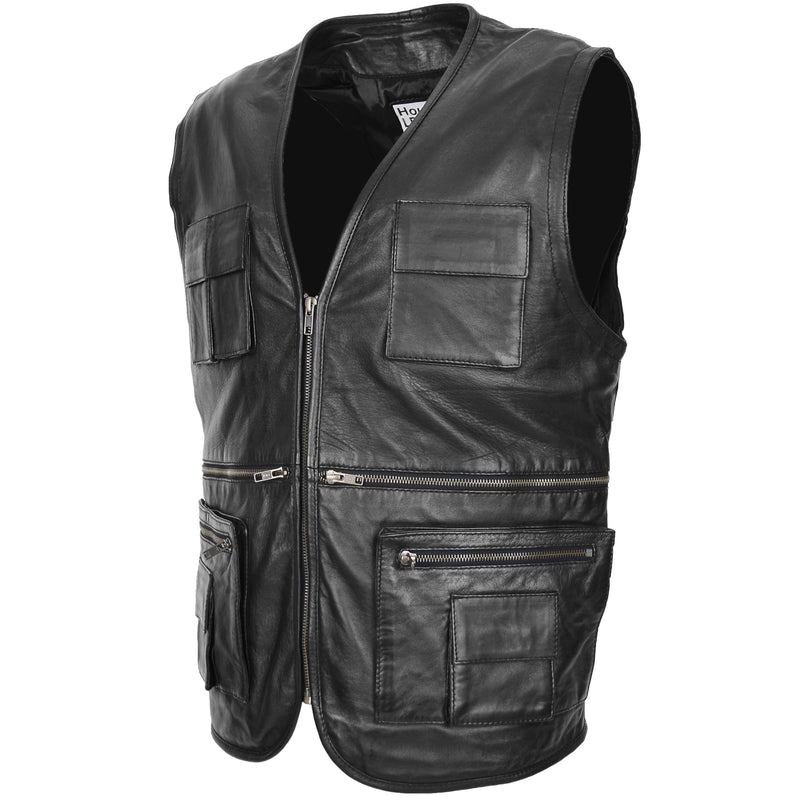 Mens Real Leather Multi-Purpose Waistcoat Gary Black 2