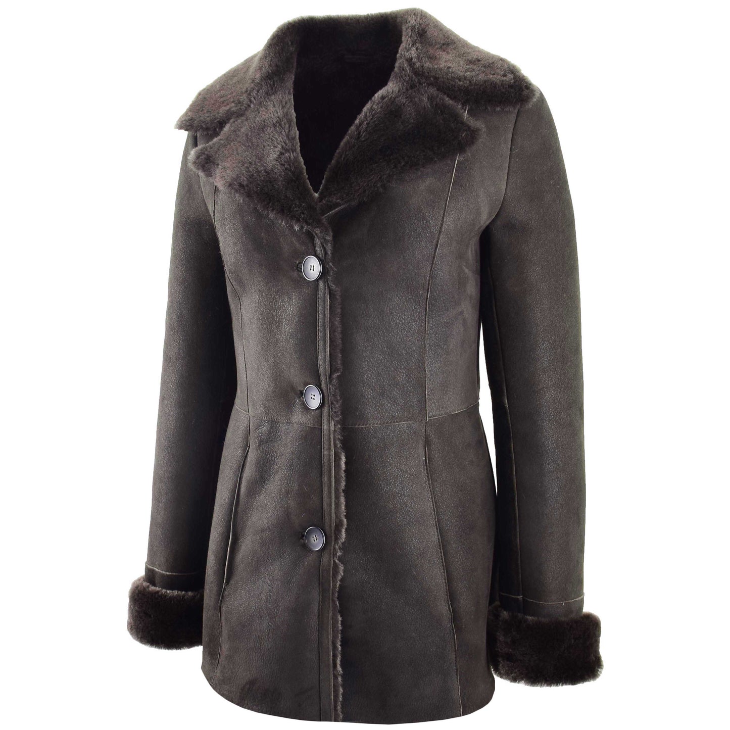 Womens Sheepskin Classic Mac Coat Tammy Brown 4