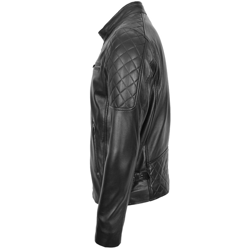 Mens Leather Biker Style Jacket with Quilt Detail Jackson Black 3
