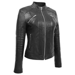 Womens Leather Classic Biker Style Jacket Alice Black 3