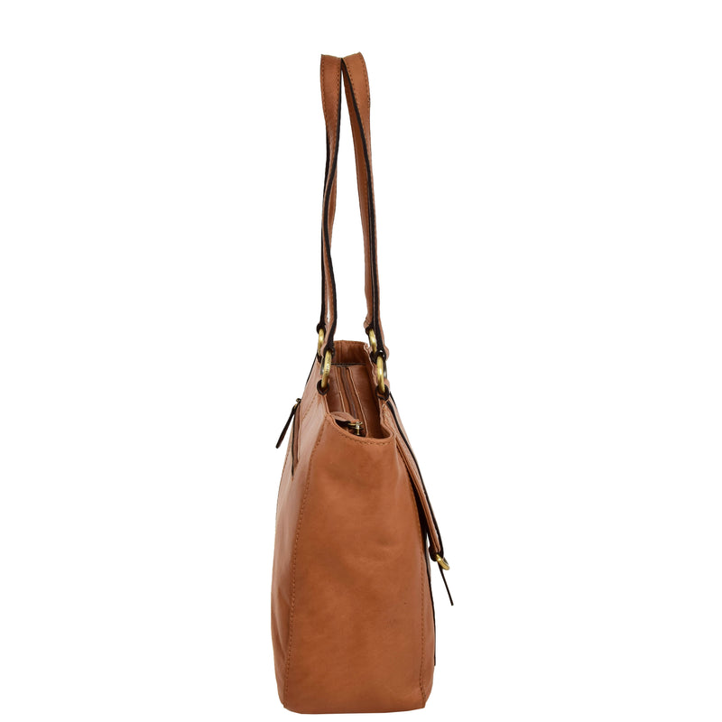 Womens Leather Classic Shopper Fashion Bag Sadie Tan side