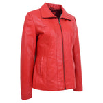 Womens Classic Zip Fastening Leather Jacket Julia Red 3