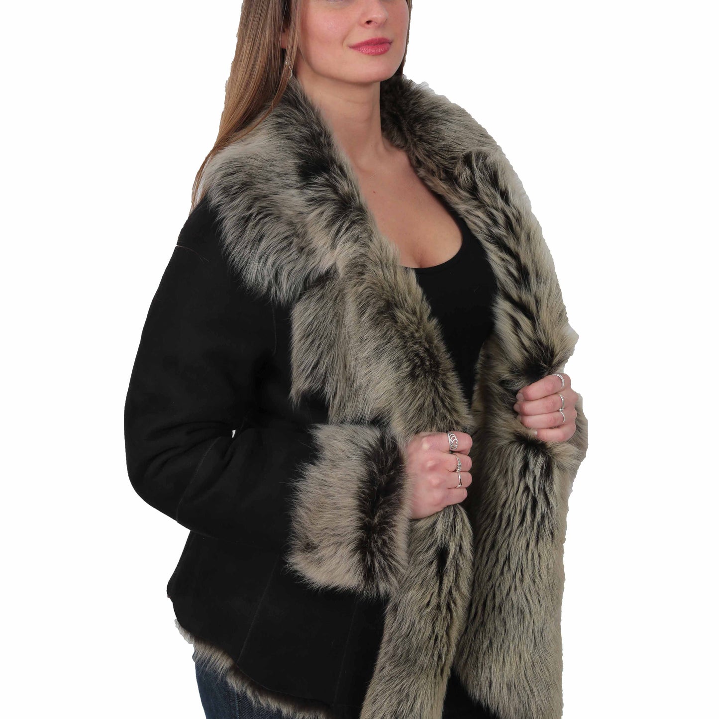 soft suede jacket with fur