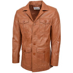 Mens Button Fastening Reefer Leather Jacket Jerry Tan 3