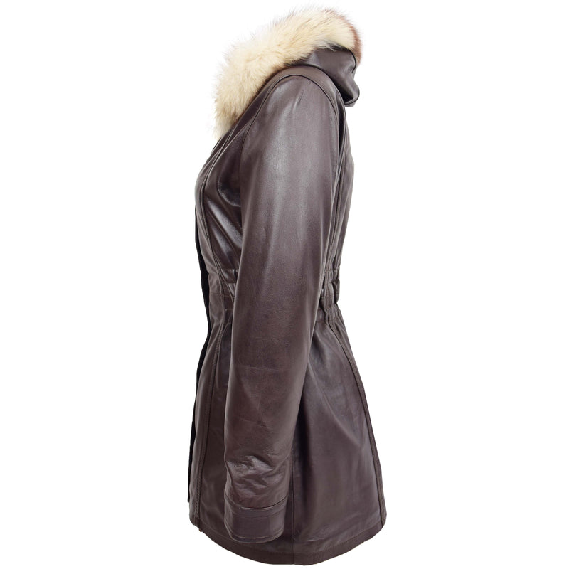 Womens Detachable Hoodie Leather Coat Kathy Brown 3