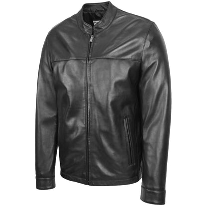 Mens Leather Standing Collar Jacket Paul Black 3