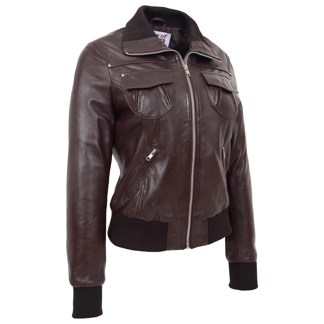 Ladies Classic Bomber Leather Jacket Brown House of Leather