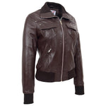 Womens Leather Classic Bomber Jacket Motto Brown 3