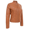 Womens Leather Casual Standing Collar Jacket Ivy Tan 3