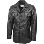 Mens Button Fastening Reefer Leather Jacket Jerry Black 3