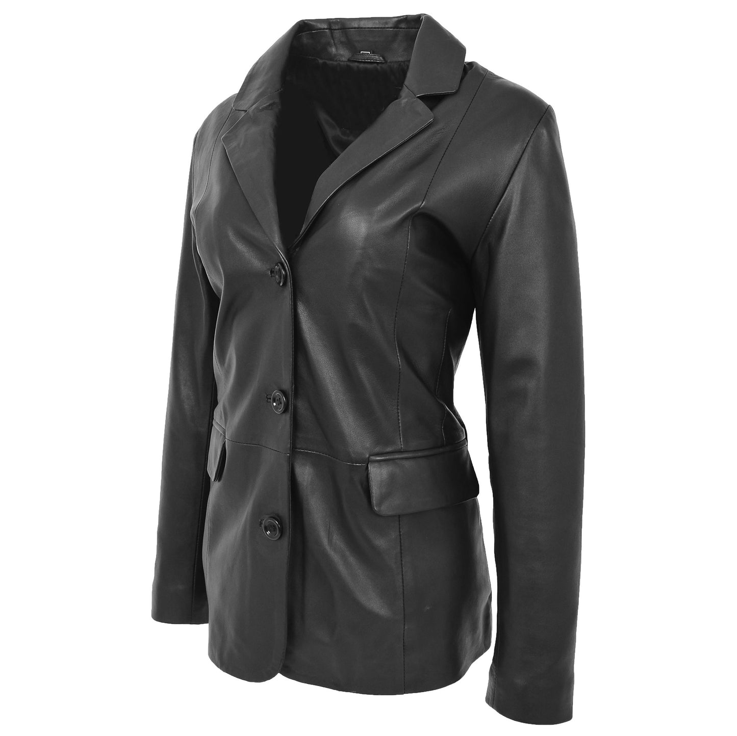 Womens Classic Three Button Leather Blazer Janet Black 3