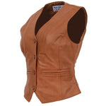 Womens Leather Classic Buttoned Waistcoat Rita Tan 3