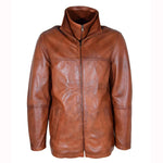 Mens Real Leather Coat Detachable Collar Lining George Cognac 4