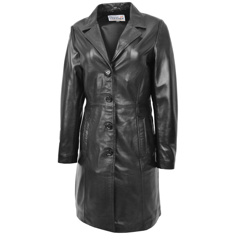 Womens Real Leather Mac Coat 3/4 Length Classic Style Riley Black 3