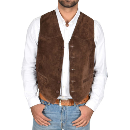 mans brown suede waistcoat