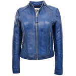 Womens Detachable Hoodie Biker Leather Jacket Lily Blue 2