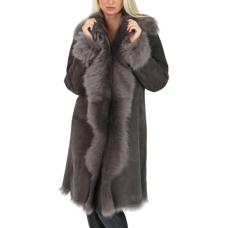 real fur coat with outside suede