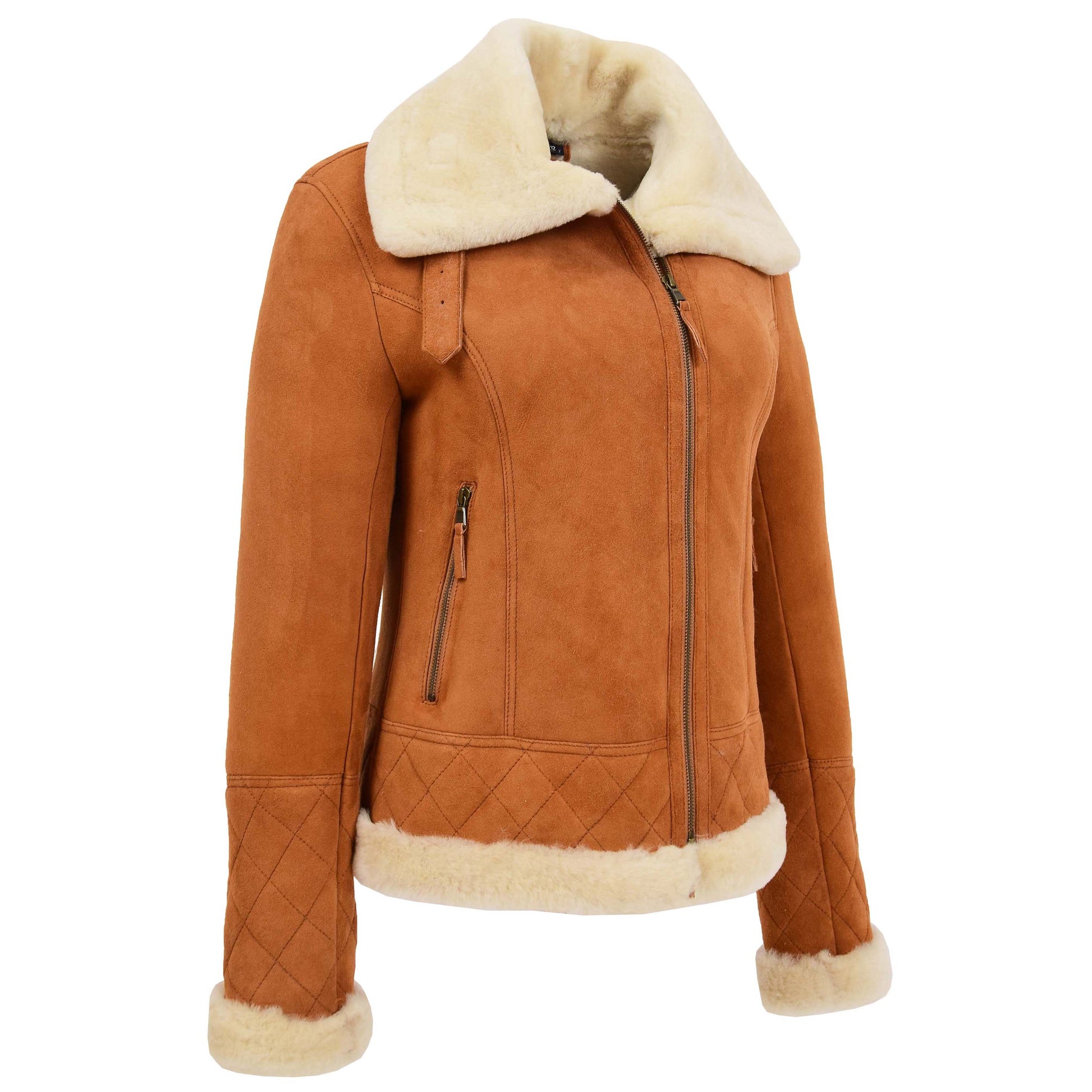 Womens Merino Sheepskin Aviator Jacket Isabelle Tan 3