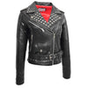 Womens Leather Studded Brando Style Jacket Salma Black 2