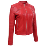 Womens Leather Classic Biker Style Jacket Alice Red 3