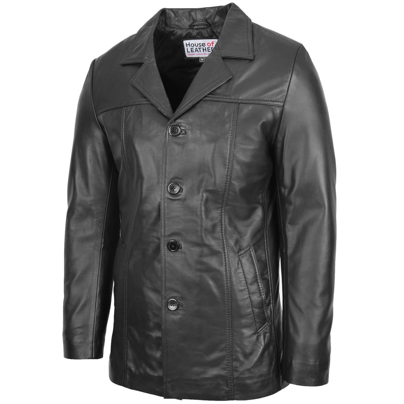 Mens Leather Classic Reefer Jacket Thrill Black 3