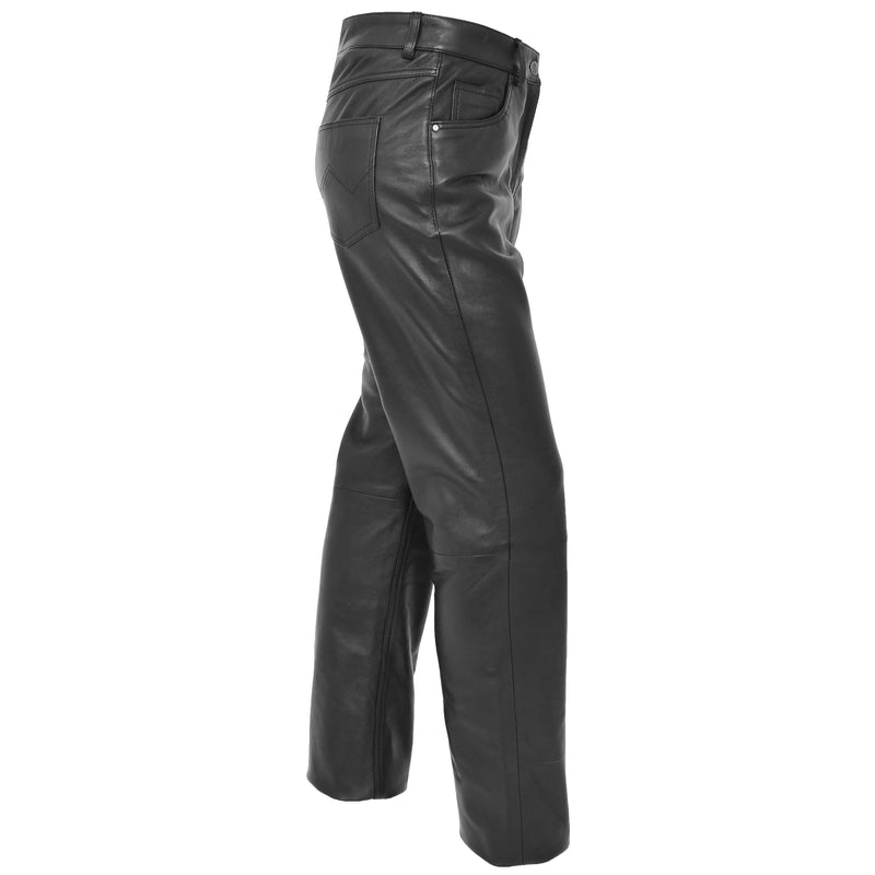 Ladies Leather Slim Fit Trousers Black 2