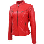 Womens Leather Standing Collar Jacket Becky Red 3