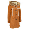 Womens Sheepskin Duffle Coat 3/4 Length Parka Beth Tan White 3