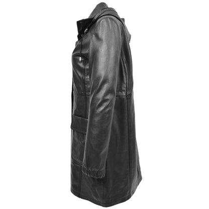 Womens 3/4 Length Leather Duffle Coat Kyra Black 3